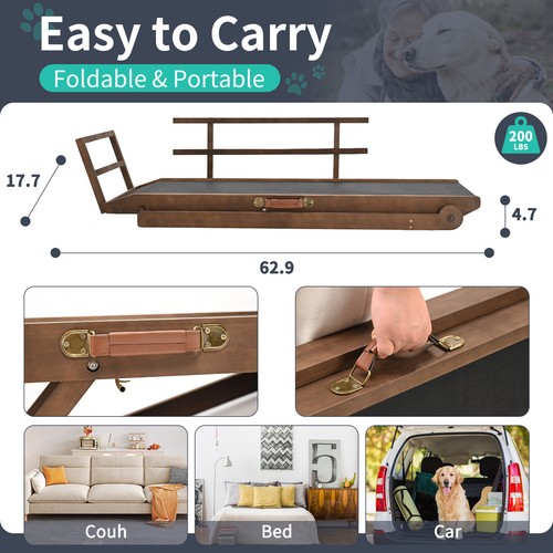 NAIZEA 63" L Dog Ramp, Extra Large Adjustable Folding Pet Ramp With Side Rails