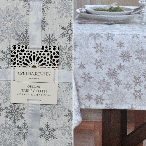 Cynthia Rowley Delicate Snowflakes Tablecloth 60x84 Silver