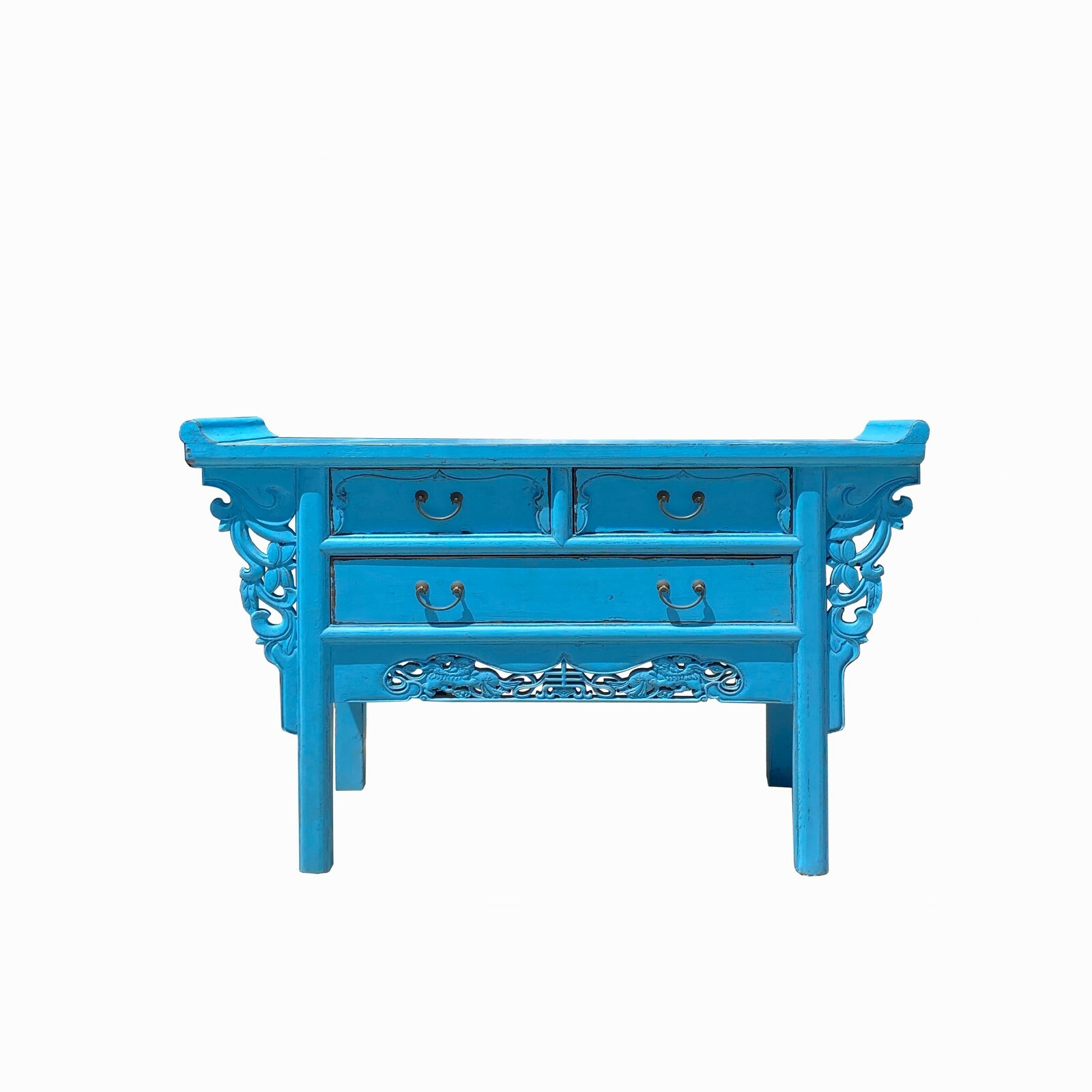 Distressed Light Blue 3 Drawers Foo Dogs Carving Side Altar Table cs6118S Distressed Light Blue 3 Drawers Foo Dogs Carving Side Altar Table cs6118S