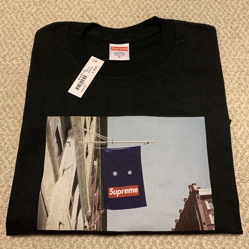 Supreme Banner Tee Black Medium FW19 New 100% Authentic