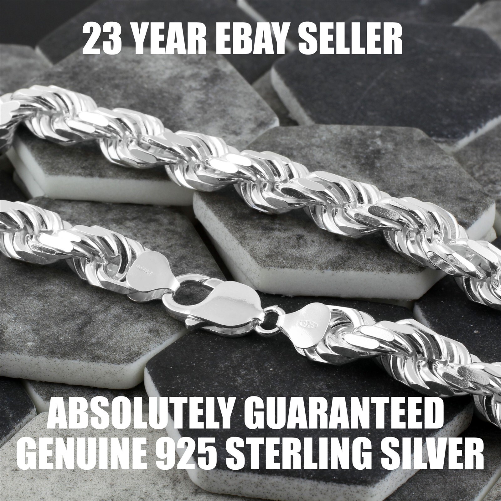 Guaranteed 925 Sterling Silver Thick Heavy & Solid Rope Chain Necklace