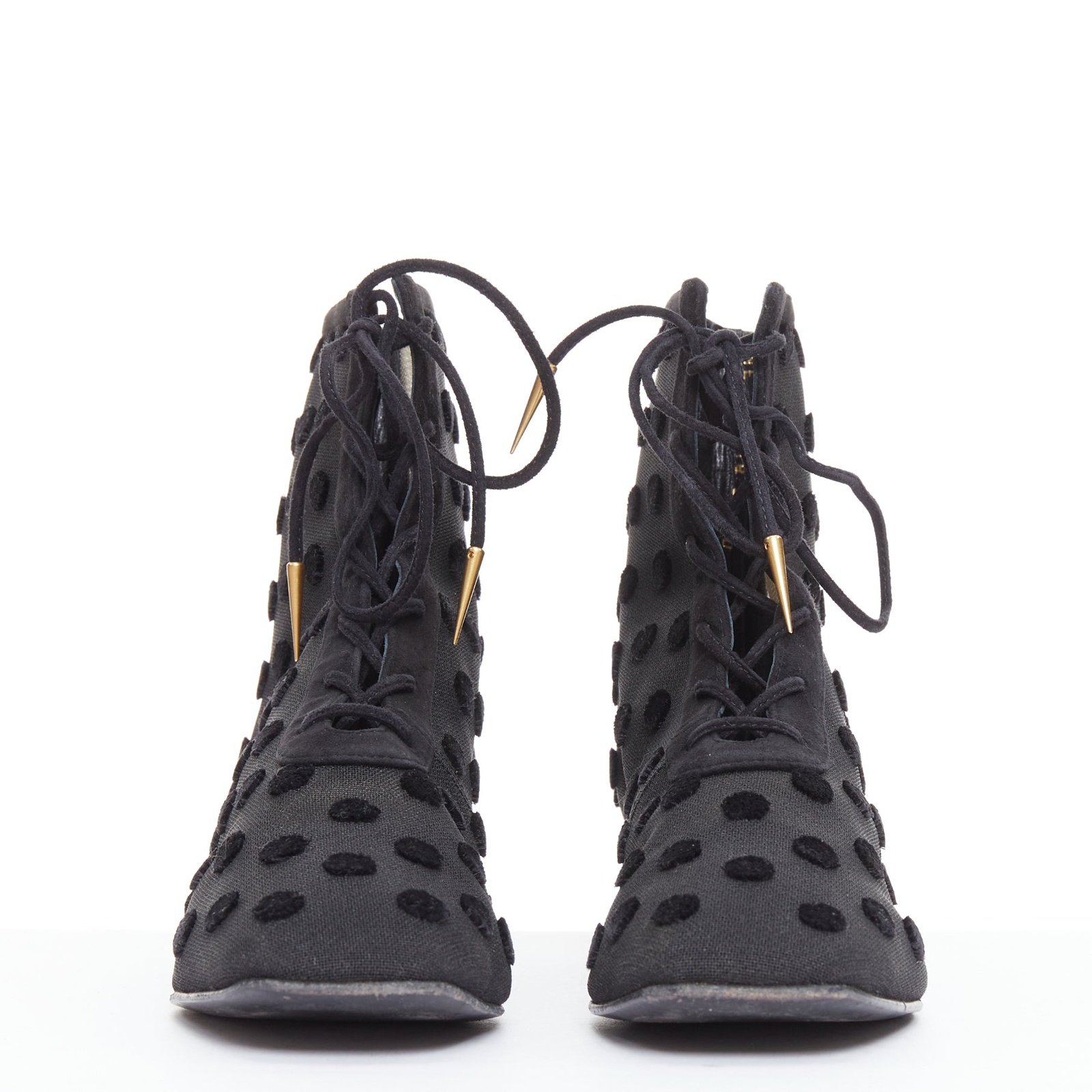 DIOR Naughtily-D black polka dot mesh gold tip ankle boots
