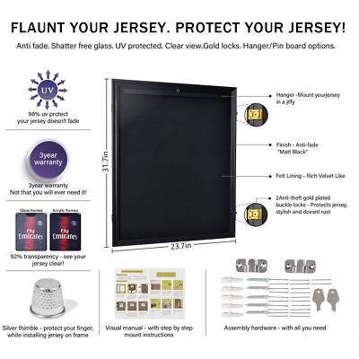 Wall Art Display 32" Jersey Cover Football Basketball Frame Lockable Box Rack