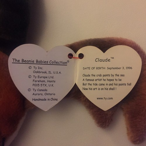 Beanie Babies Claude The Tye Dye Crab 1996 Ty Original Tag Attached w/ Errors