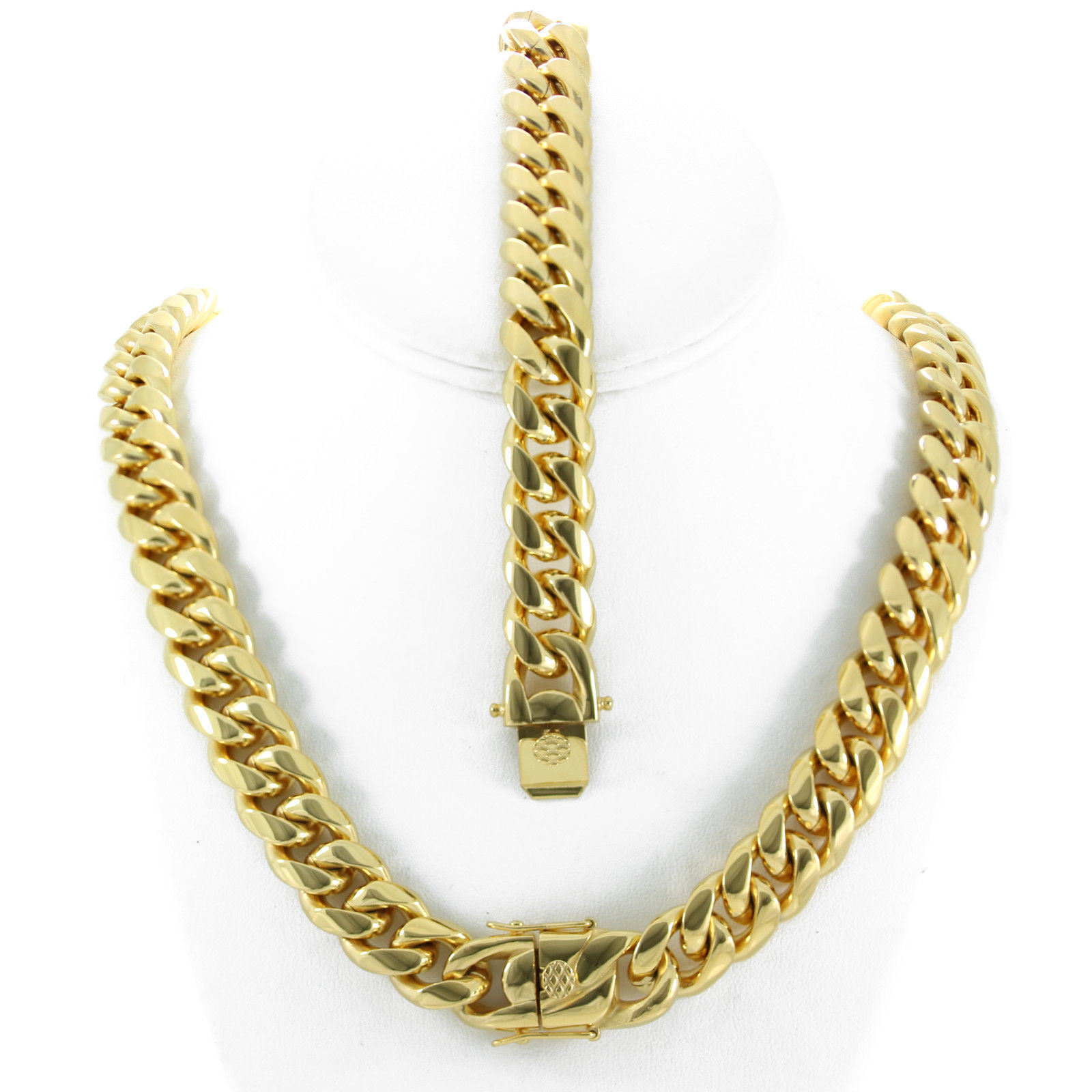 Men/'s Gold Finish Close Tight Miami Cuban Chain Bracelet Triple Box Lock 6MM