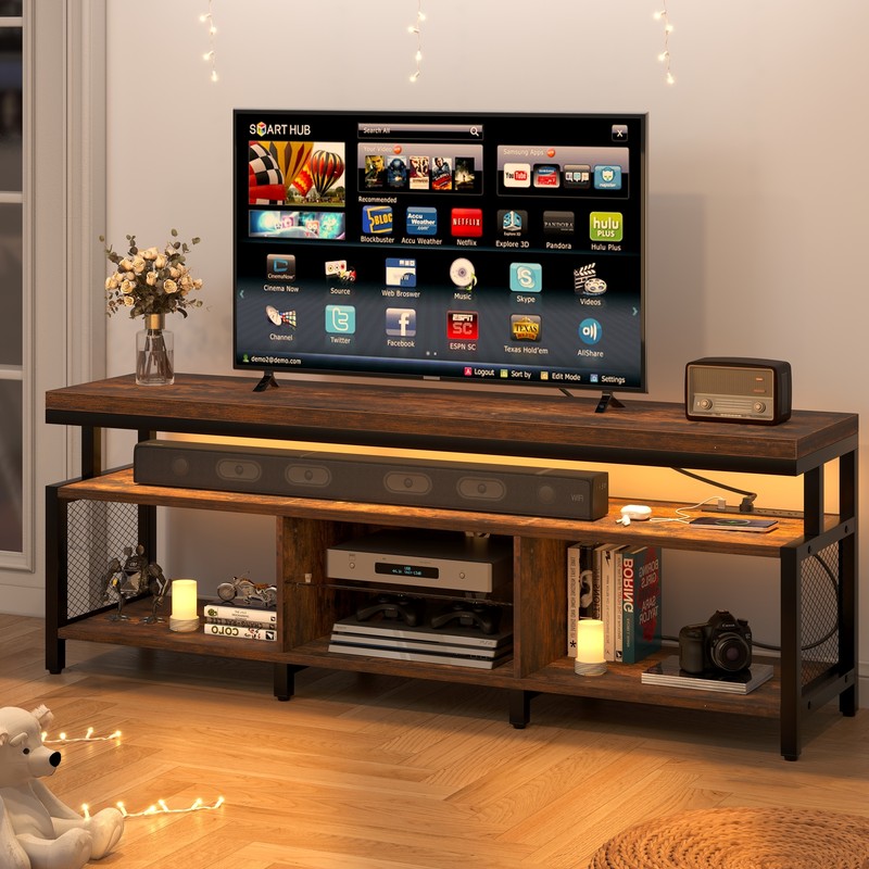 LED TV Stand Entertainment Center with Power Outlets Media Console For 70" TVs
