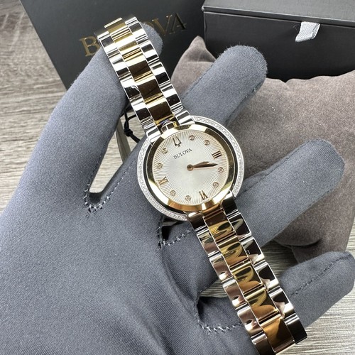 Pre-owned Bulova New✅50 Diamonds✅  Rubaiyat Silver Rose Gold Steel Watch 35mm 98r247 $995