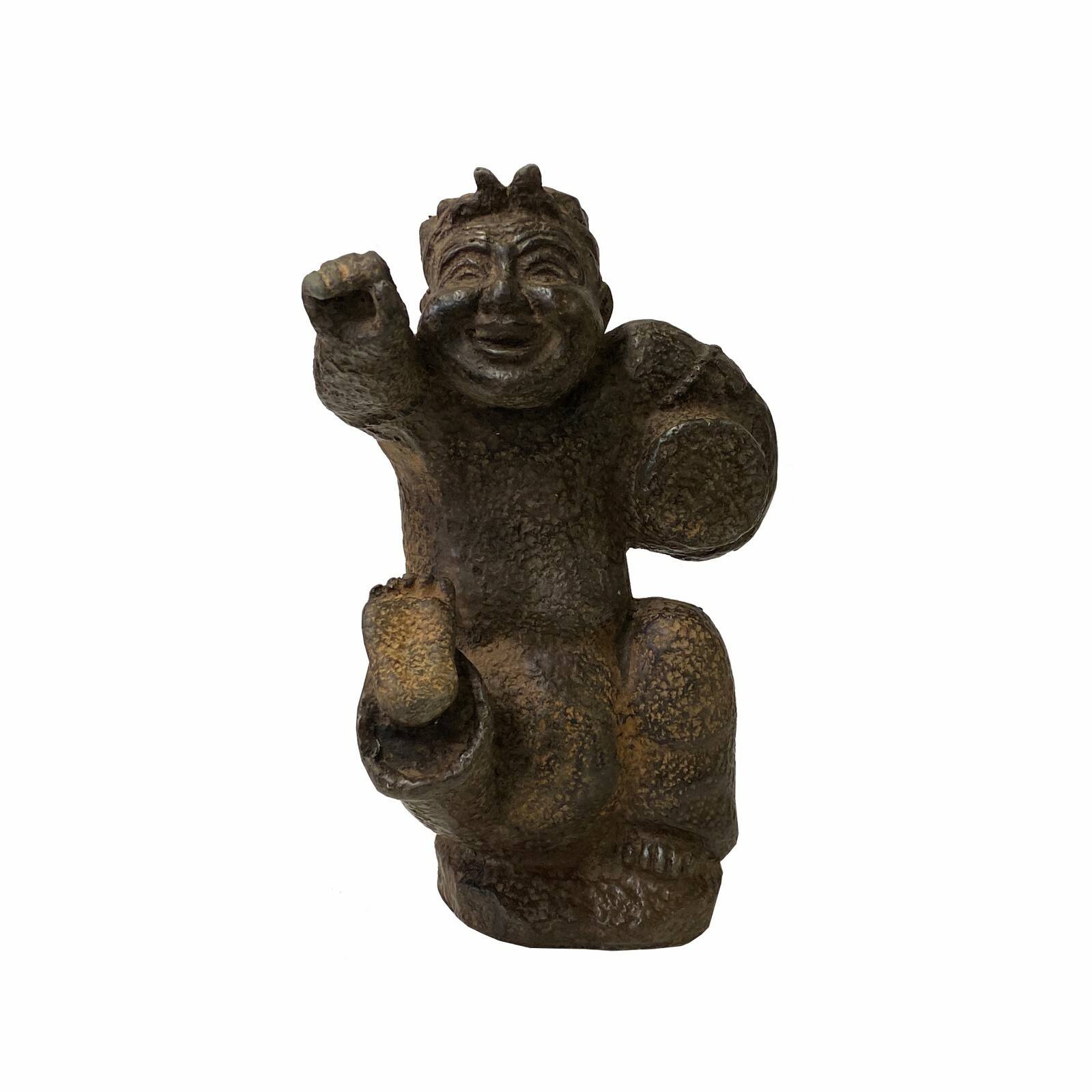Chinese Distressed Brown Rough Marks Man Playing Drum Figure ws1884S Chinese Distressed Brown Rough Marks Man Playing Drum Figure ws1884S