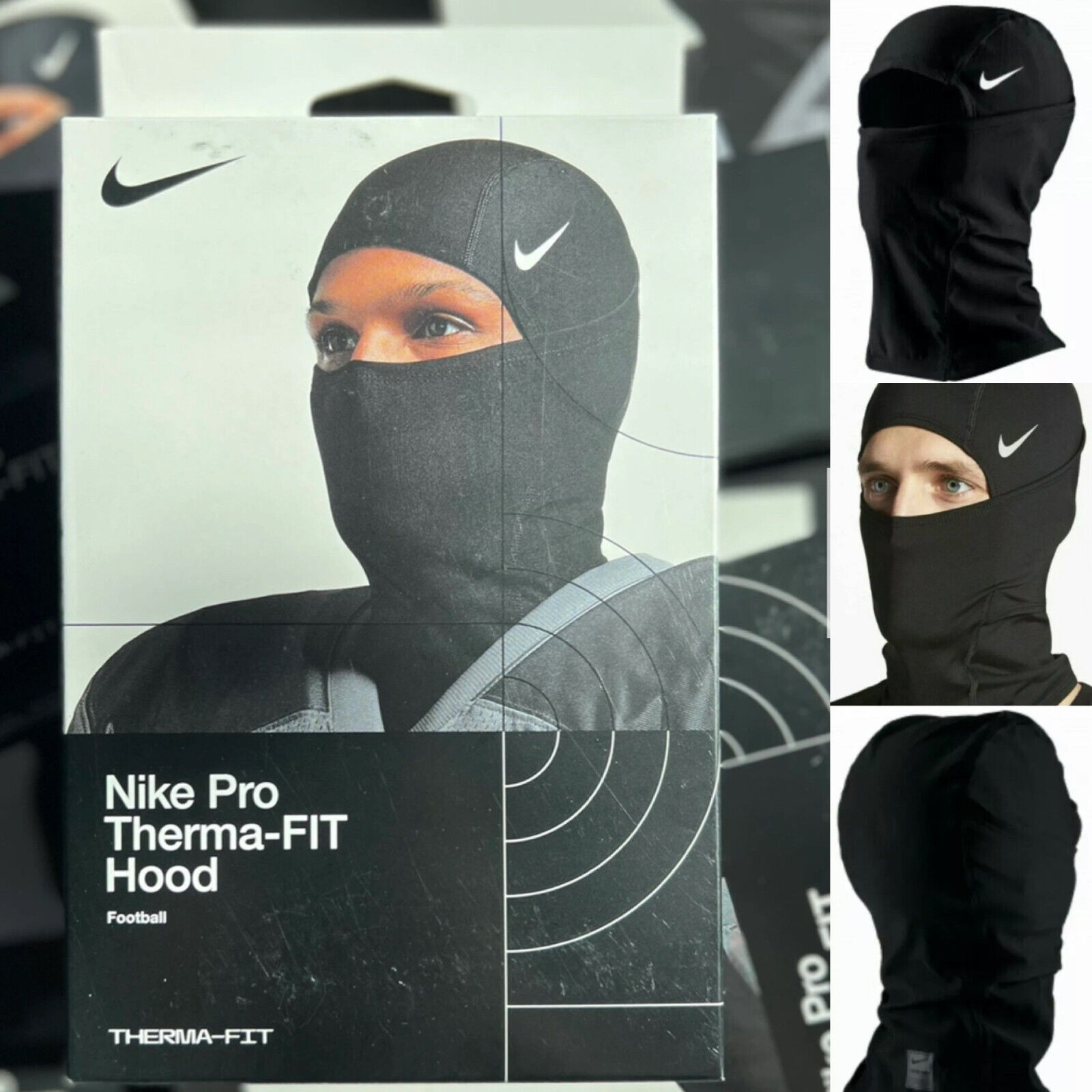 Nike Pro Hyperwarm Hood Therma Fit Unisex Black White Ski Nike Pro Hyperwarm Hood Therma Fit Unisex Black White Ski