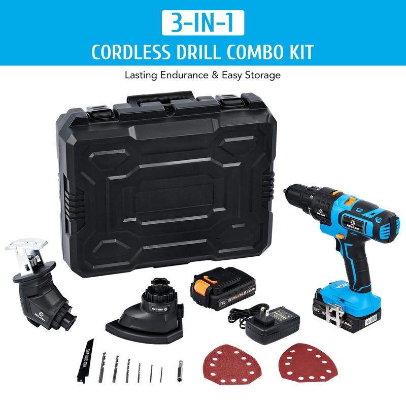 18V Max Power Tool Combo Kit with Cordless Drill Driver Saw Sander Battery Rack