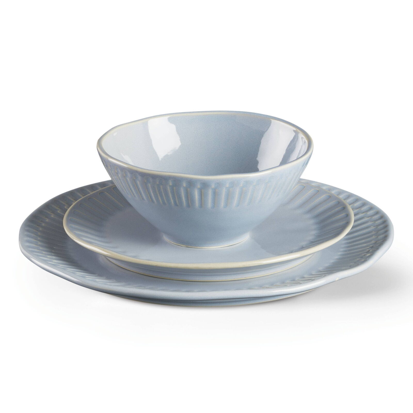 Entertain 365 12-Piece Artisanal Blue Stripe Stoneware Tableware Set Strong New