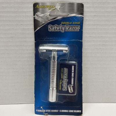Assured Double Edge Safety Razors, Stainless Steel Handles w/ 5 Blades