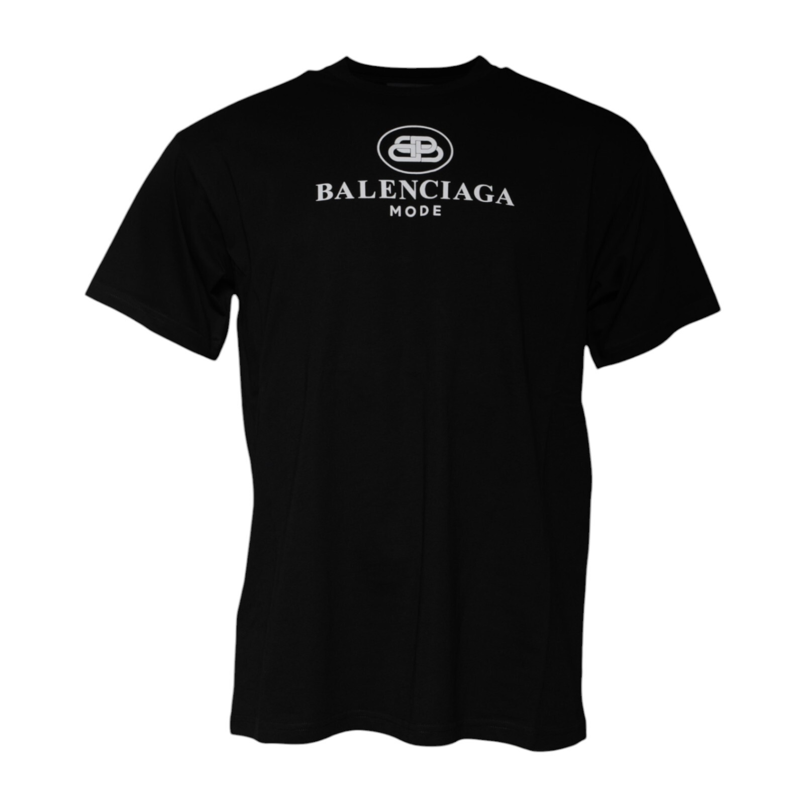 BALENCIAGA T-shirt Black Cotton Logo Print Crew Neck Short