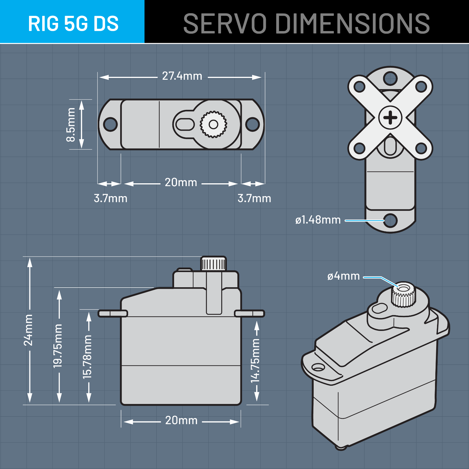 RIG 5G (4.3g) Ultra Micro Digital Servo - 4 SERVOS - FREE SHIPPING