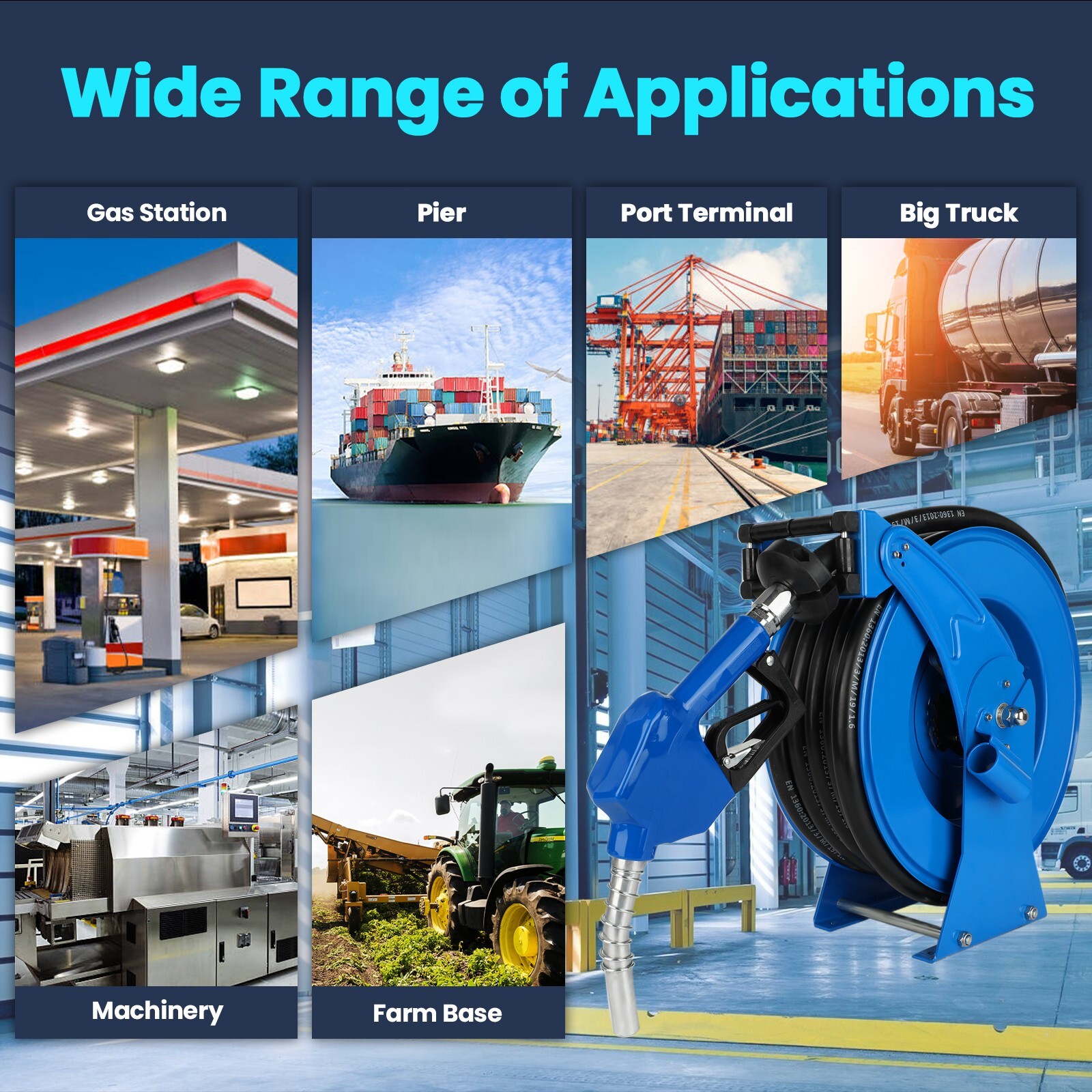 Diesel Fuel Hose Reel Retractable 3/4" x 50' Spring Driven Auto Swivel Rewind