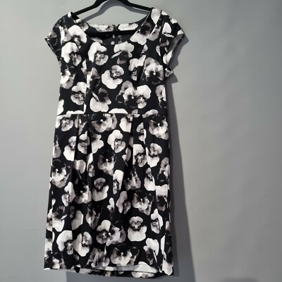 Womens Plus Size 16 Sheath Round Neck Cap Sleeve Floral Print Dress Black