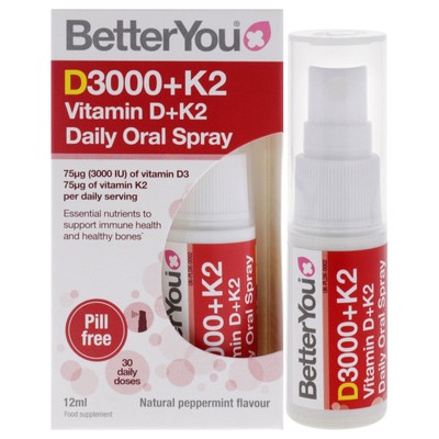 BetterYou D3000 Plus K2 Vitamin D Plus K2 Oral Spray by BetterYou for Unisex ...