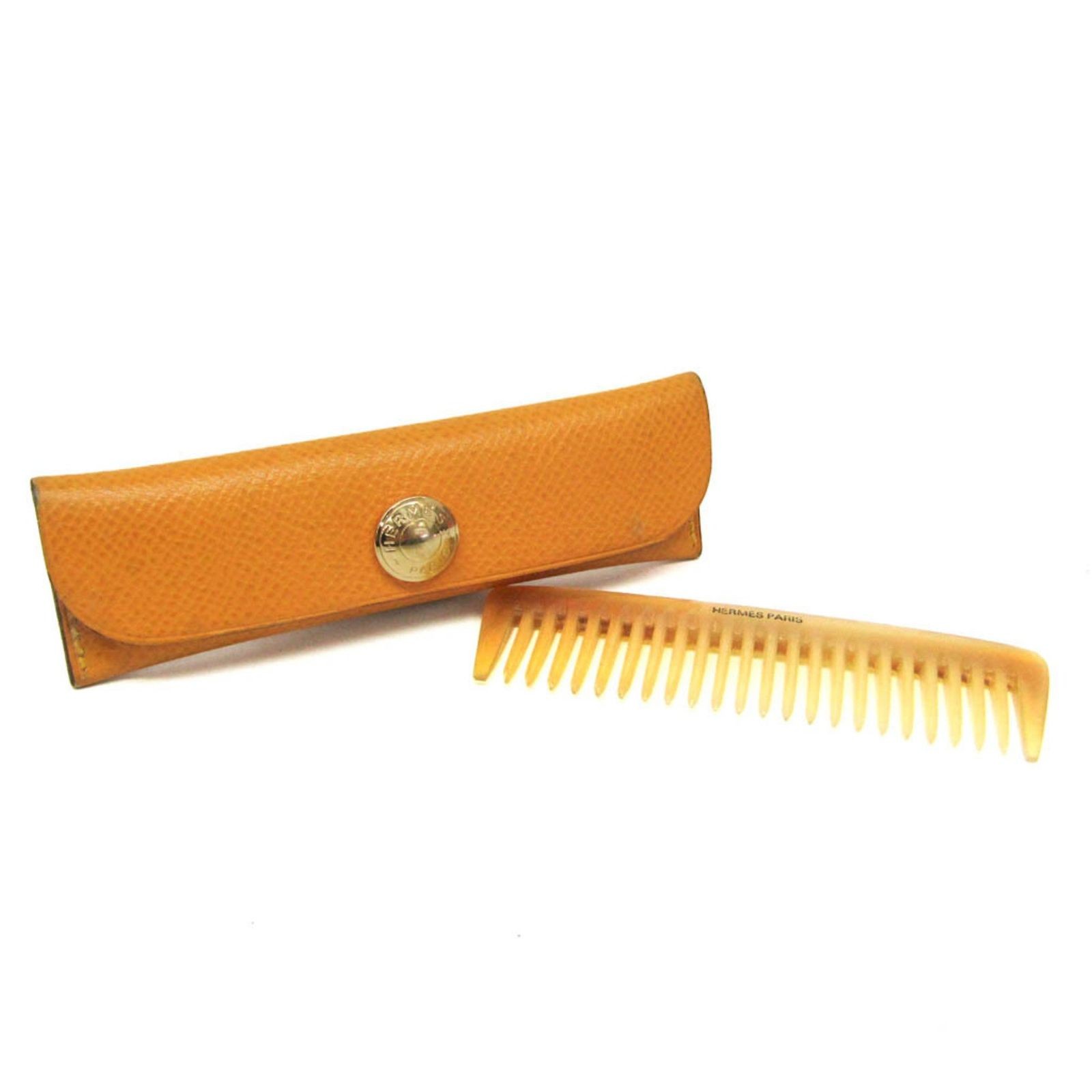 Hermes Gold Hair Buffalo Horn Comb with Red Case Hermes comb buffalo horn yellow leather case Auth Used | eBay main image 4