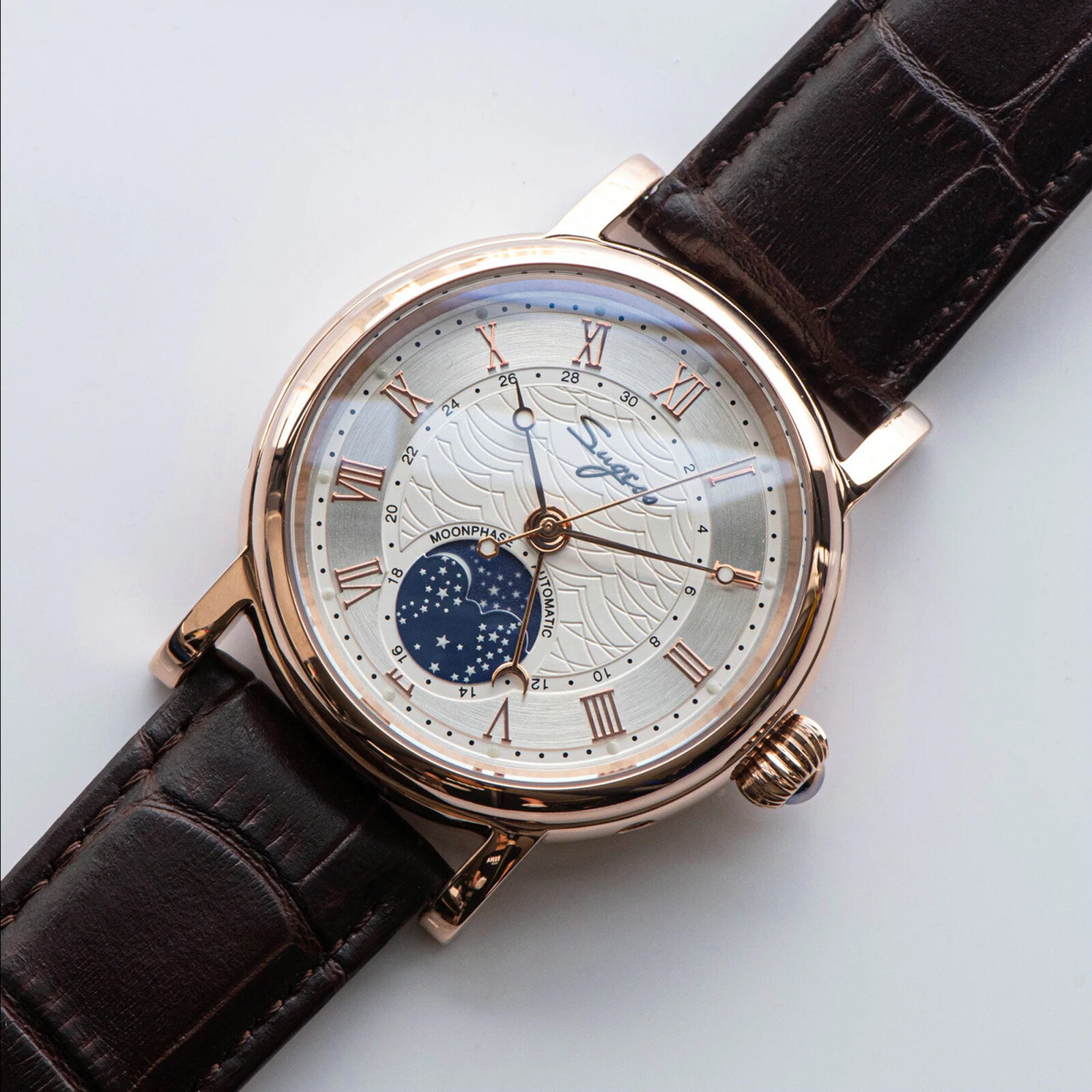 Pre-owned Sugess Moonphase Master High Beat Mechanical Mens Watch Seagull 1963 Su2108gz