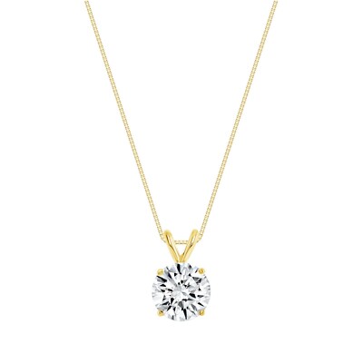Pre-owned Shine Brite With A Diamond 2 Ct Created Diamond Round Cut Real 14k Yellow Gold Necklace Pendant 18" Chain In White/colorless