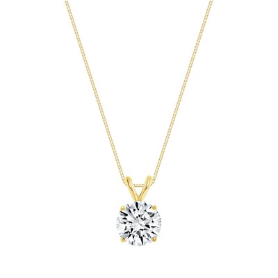 Pre-owned Shine Brite With A Diamond 2 Ct Round Brilliant Cut Solid 18k Yellow Gold Solitaire Pendant 18" Necklace In White/colorless