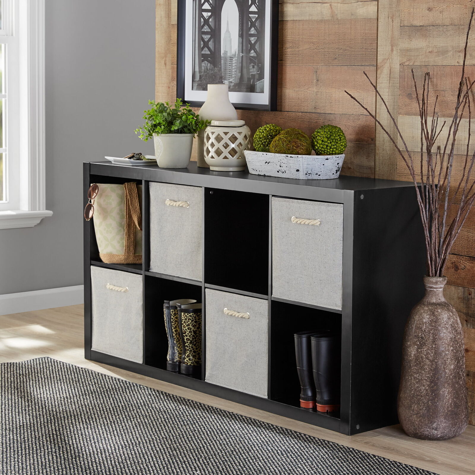 8 Cube Storage Organizer Solid Black Displaying Books Collectibles Photography