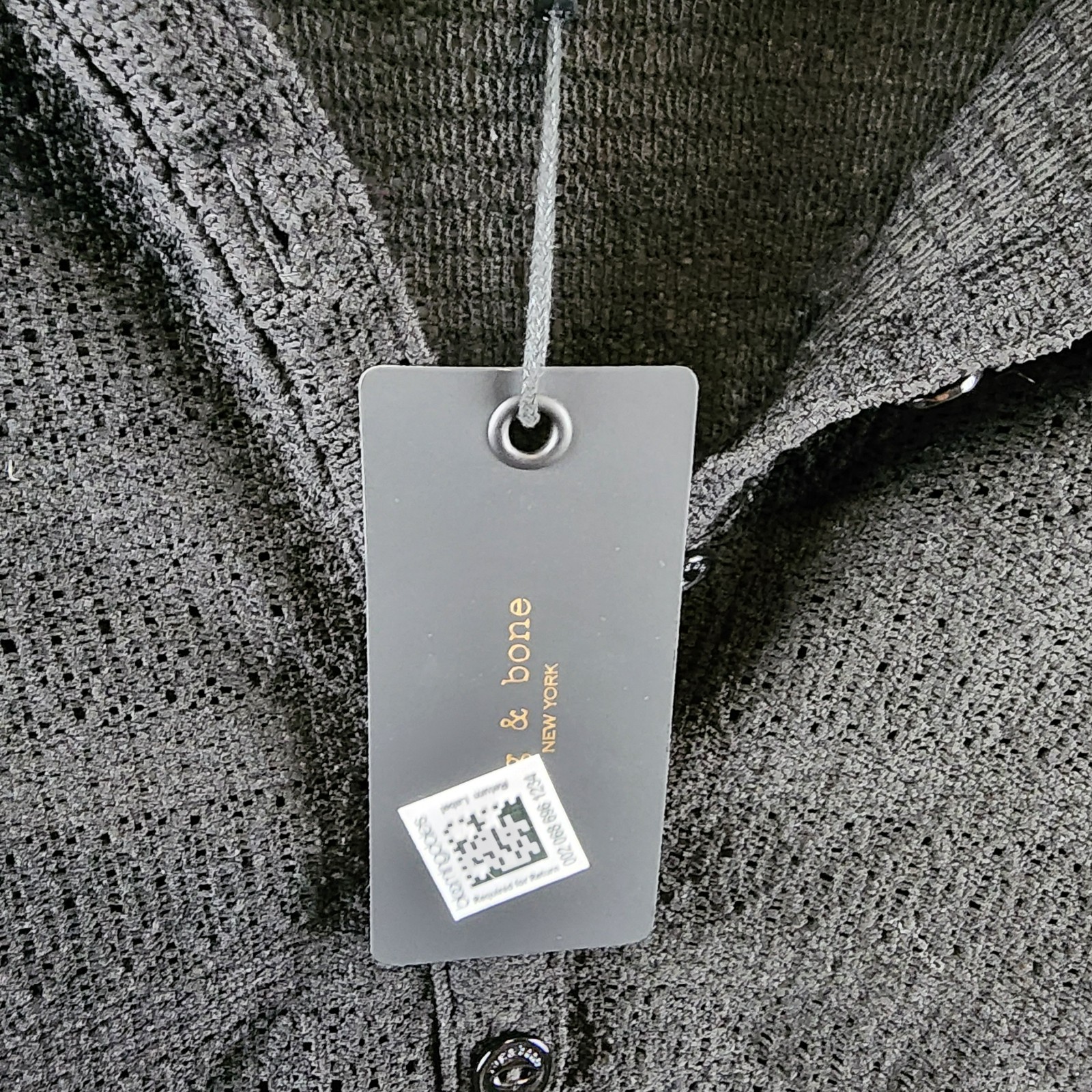 rag & bone Julia Polo Top Women's XS Black Textured Open Knit Collared Pullover - Picture 6 of 14