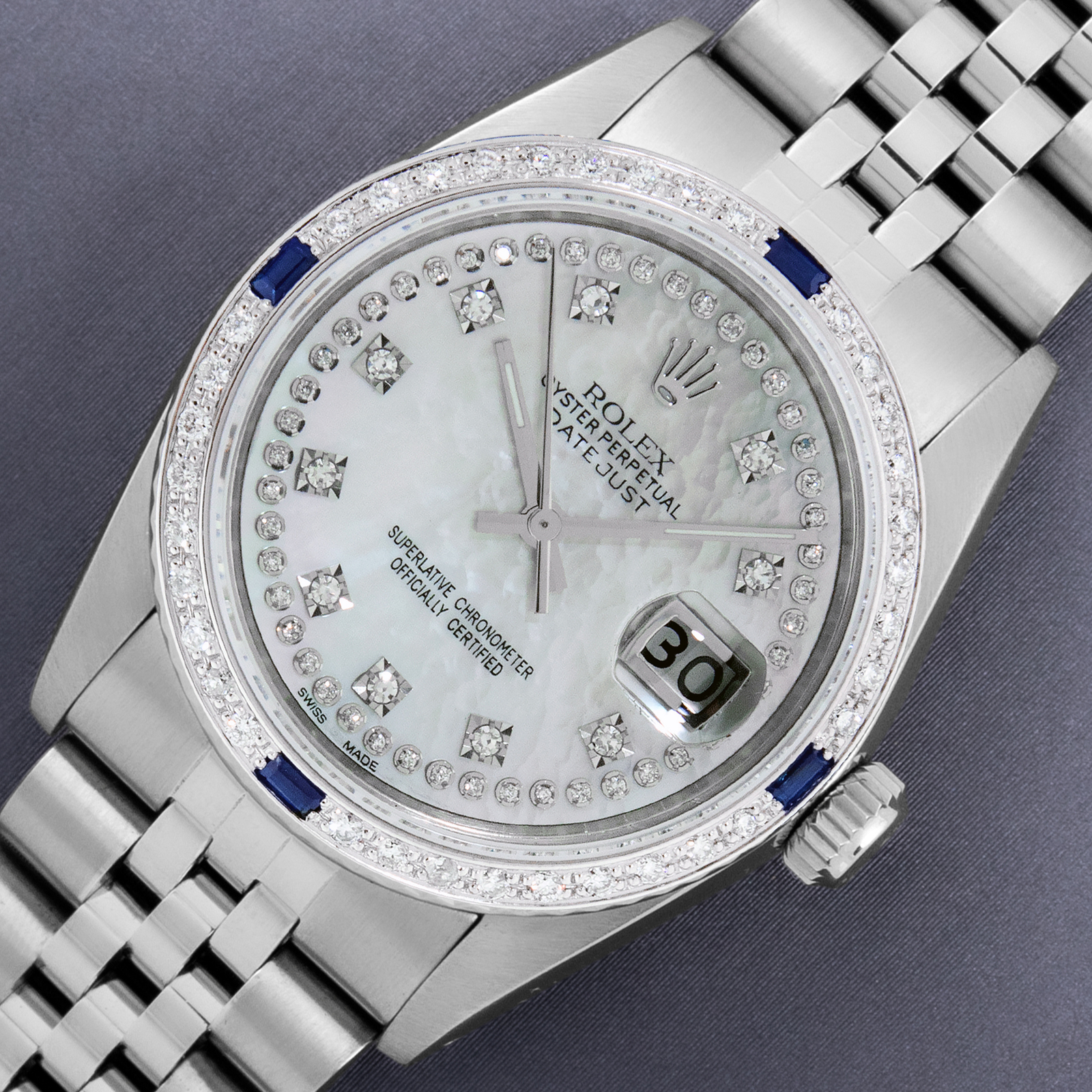 Rolex Mid-Size 31 Steel and White Gold MOP Diamond Dial Diamond Datejust Watch
