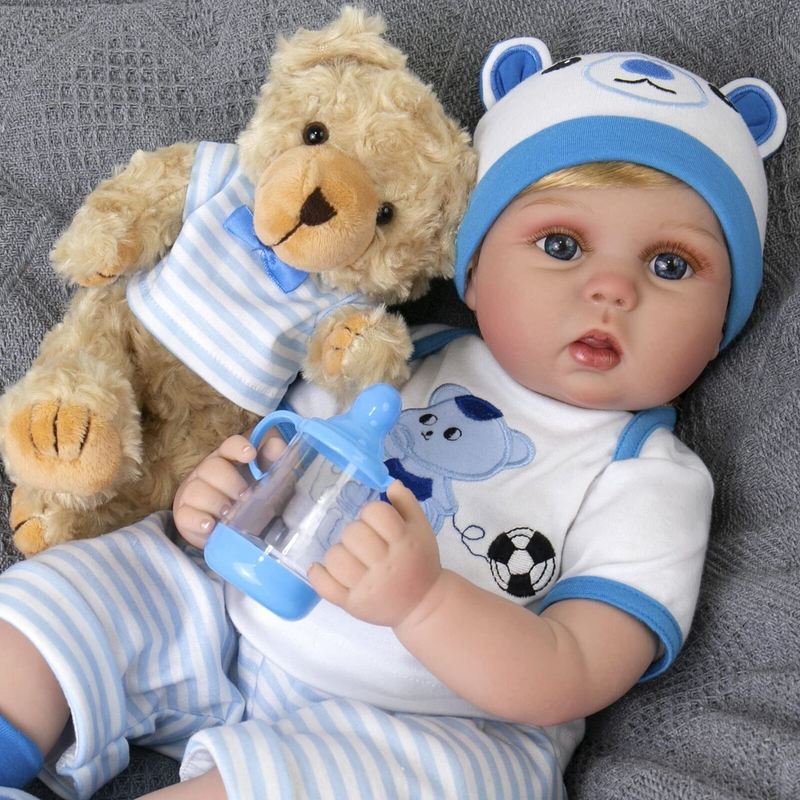 Boy - 22 Inch Lifelike Weighted Newborn Doll With Feed...