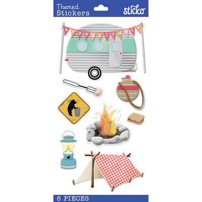 Scrapbooking Crafts Stickers Stickos Happy Camper Retro Tent Camp Fire S'more 3D