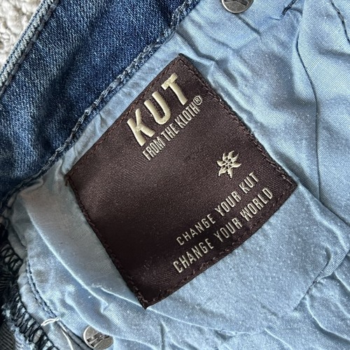 KUT From The Kloth Jeans Womens 8 Blue Crop Straight Leg Distressed Stretch