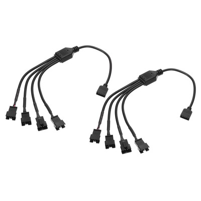 12V 4Pin Splitter Cable, 2 Pcs Power Cord with 1 to 4 ARGB Male Extension Cable