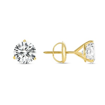 Pre-owned Shine Brite With A Diamond 4 Ct Round Earrings Studs Martini Real 14k Yellow Gold Brilliant Cut Screw Back In White/colorless