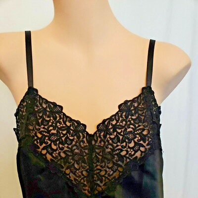 Vintage Wacoal Black Full Slip Silky + Lace - Bias Cut Size Large 36-38 82109