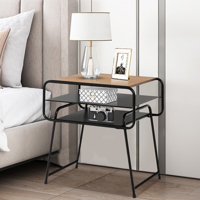3-Tier Side End Table with Shelf Accent Modern Nightstand Steel Frame Bedroom