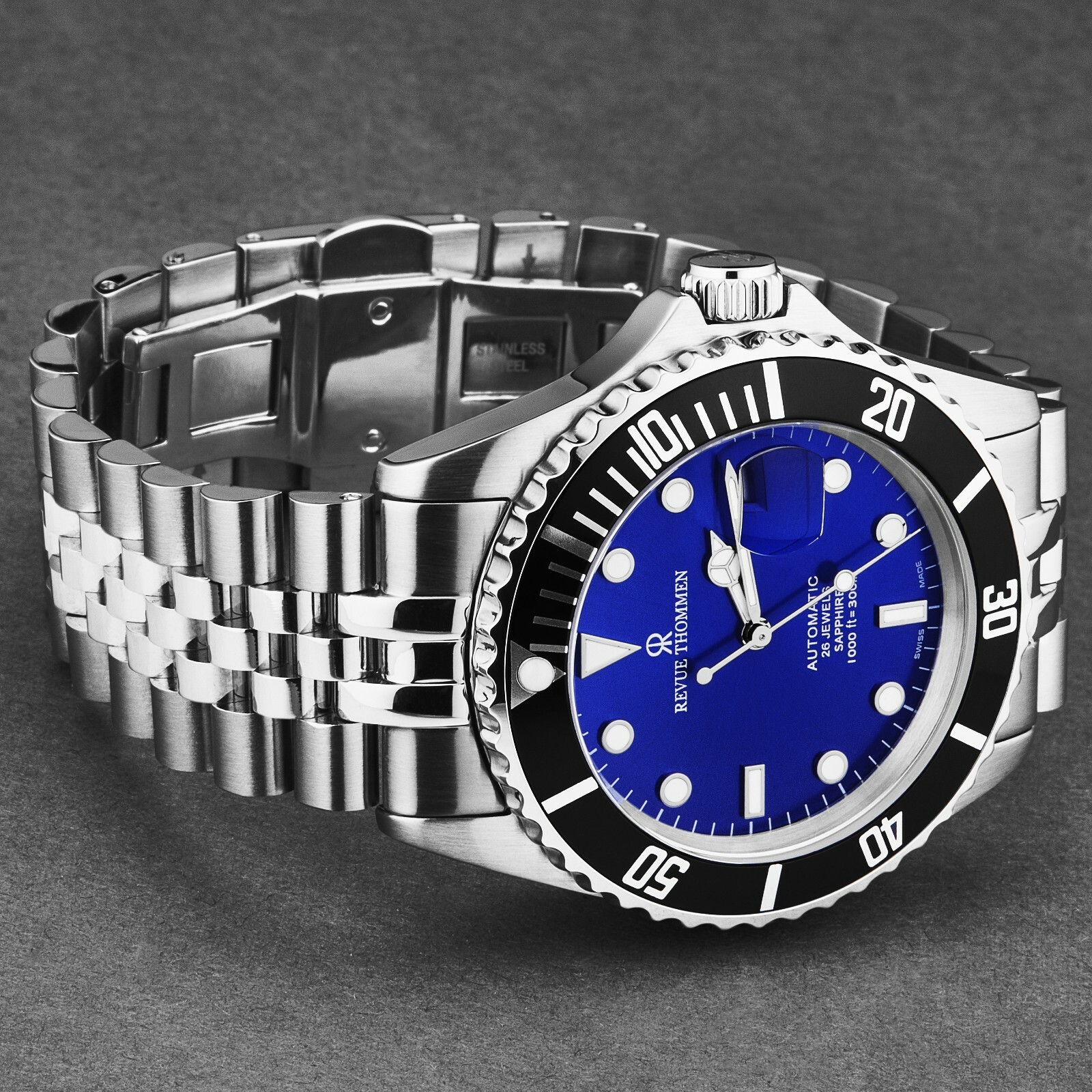 Pre-owned Revue Thommen Men's 'diver' Blue Dial Stainless Steel Automatic Watch 17571.2223