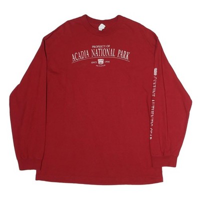 ALSTYLE Mens Red Acadia National Park Long Sleeve Crew Neck T-Shirt XL Cotton