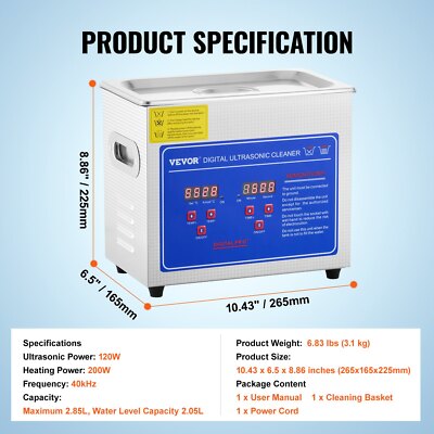 VEVOR Ultrasonic Cleaner 2-30L Cleaning Equipment Liter Industry Heated W/ Timer