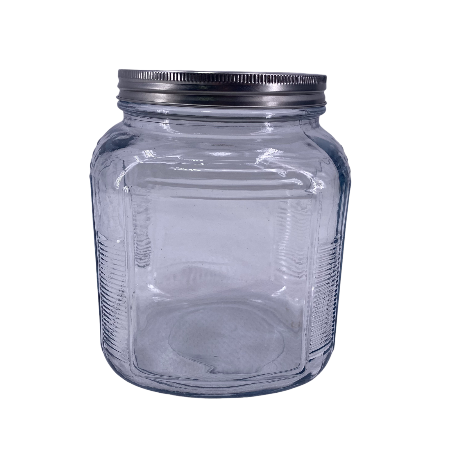 Square Glass Storage Ribbed Corners Jar with Screw Top Metal