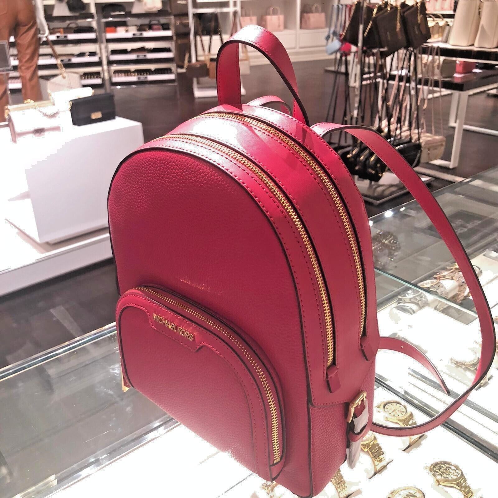 Michael Kors Jaycee Medium Pocket Backpack Leather - Carmine Pink