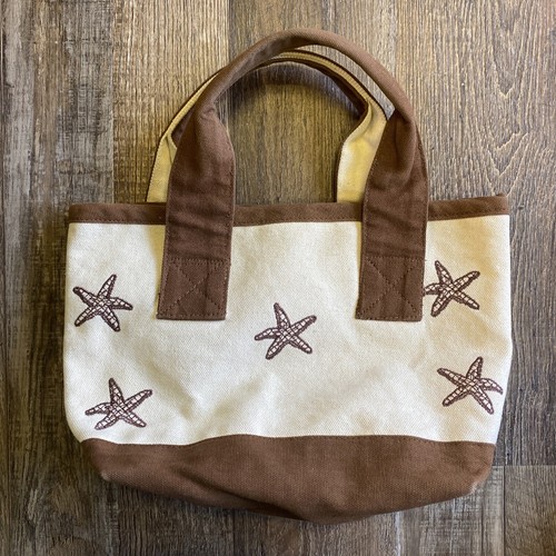 Embroidered Starfish Canvas 10 X 7 Tote Purse Brown Beach
