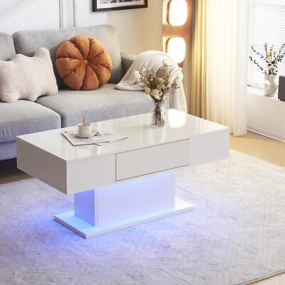Modern Living Room Coffee Table High Glossy W/ Adjustable 16 Color Lights