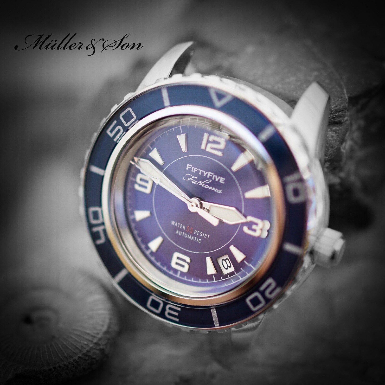 Pre-owned Müller&son Watch "blue Mod 1" Made From Seiko Snzh53 Fifty Five Fathoms+bracelet
