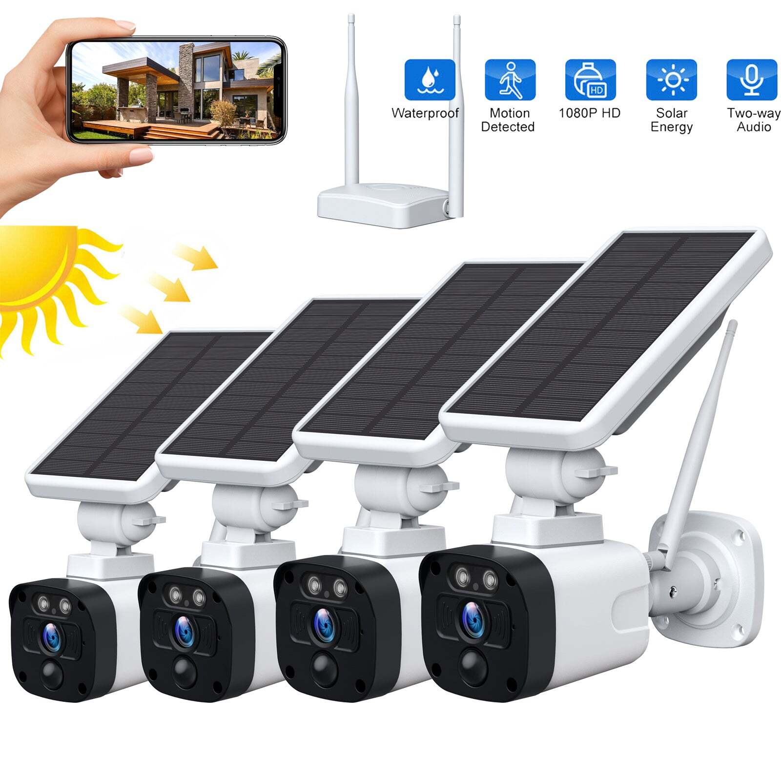 Solar Power Home Wireless Security Camera System 4MP Camera with Base Station