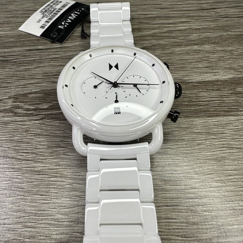 Pre-owned Mvmt New✅ White Ceramic✅ Blacktop Ii 47mm Chronograph Date Watch 28000234