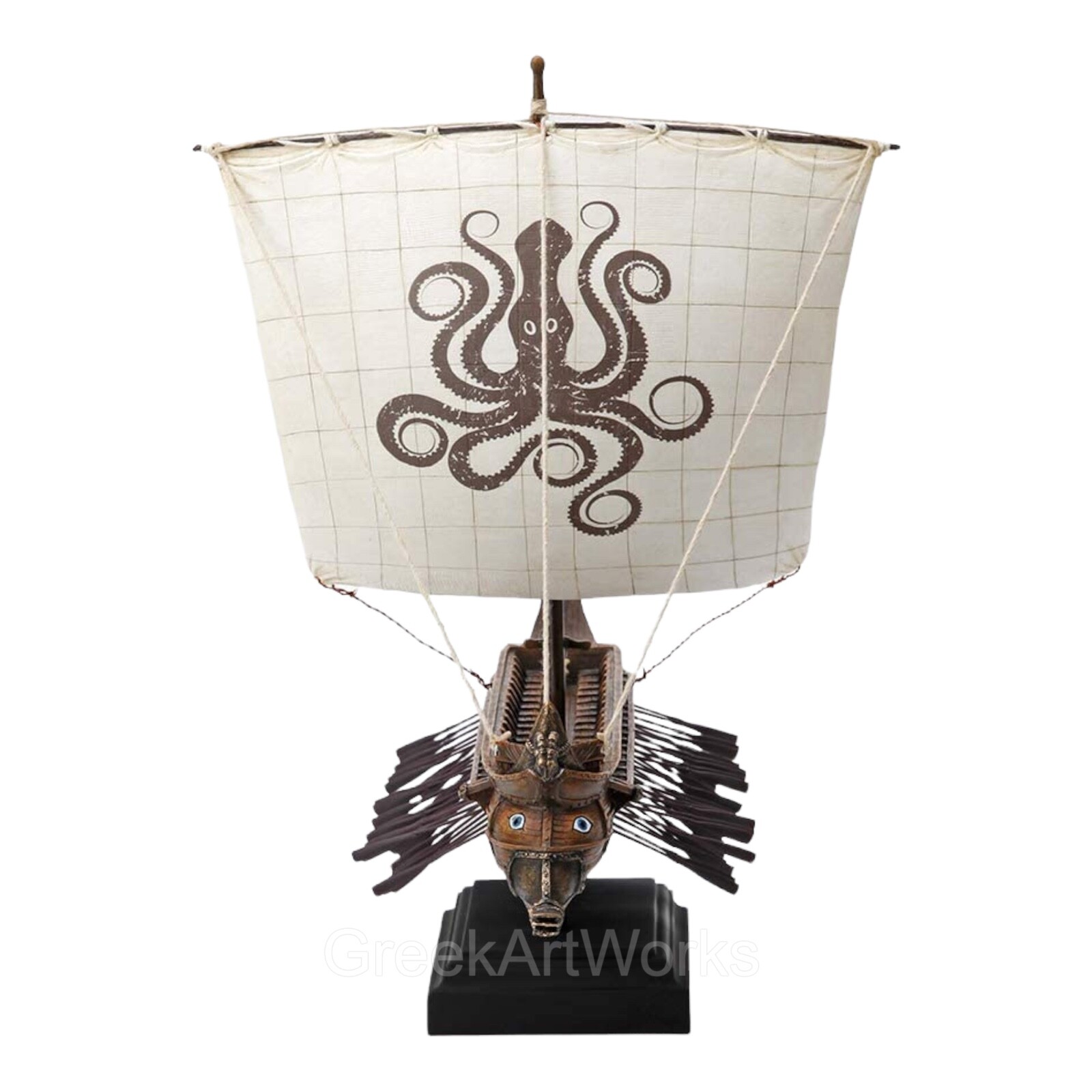 Greek Trireme with Octopus Sail Cold Cast & Bronze Resin Statue Sculpture