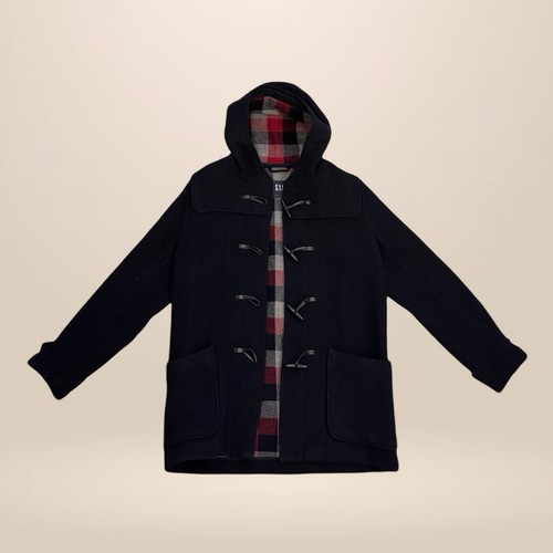 Vintage 90s GAP Navy Wool Duffle Toggle Coat L Plaid Lined Vintage 90s GAP Navy Wool Duffle Toggle Coat L Plaid Lined