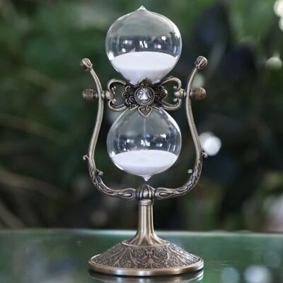 Hourglass Sand Timer 15 Minute, Vintage Flower Rotating Antique Brass Frame