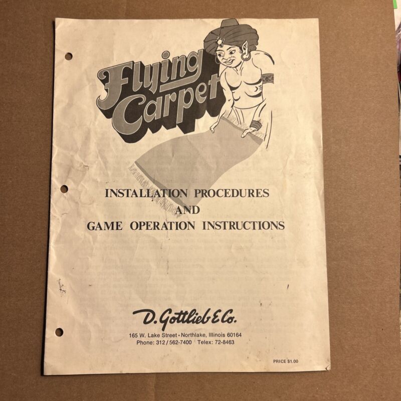 Original Flying Carpet Gottlieb Pinball Arcade game Manual
