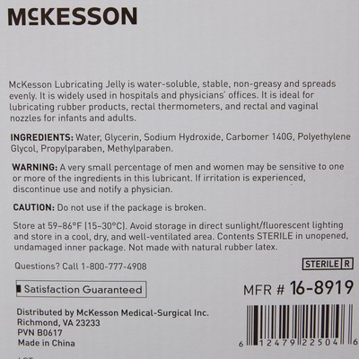McKesson Lubricating Jelly Sterile 4 oz. Tube 12 per Box 16-8919
